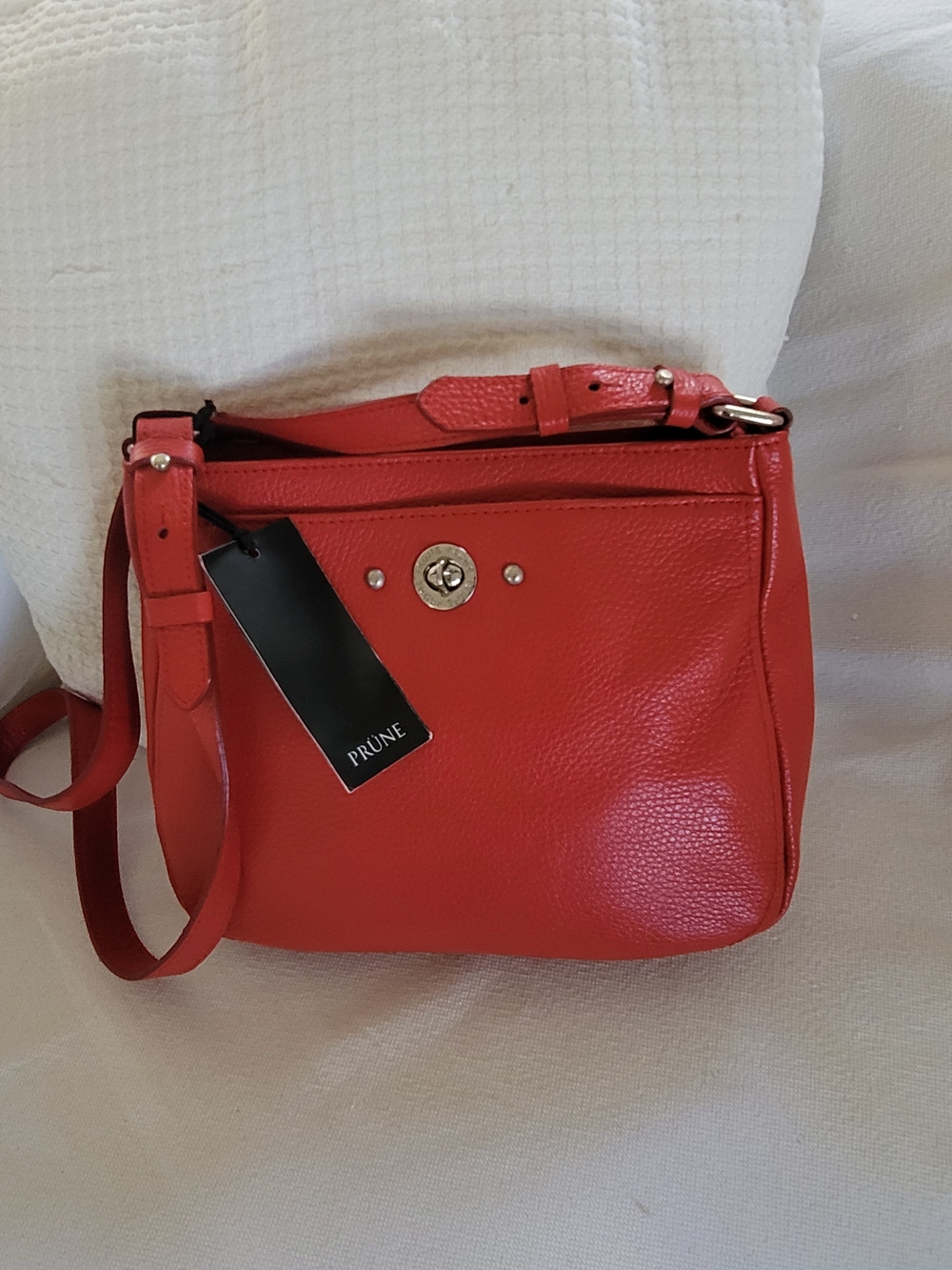 Prüne Coral Red Leather Crossbody Bag